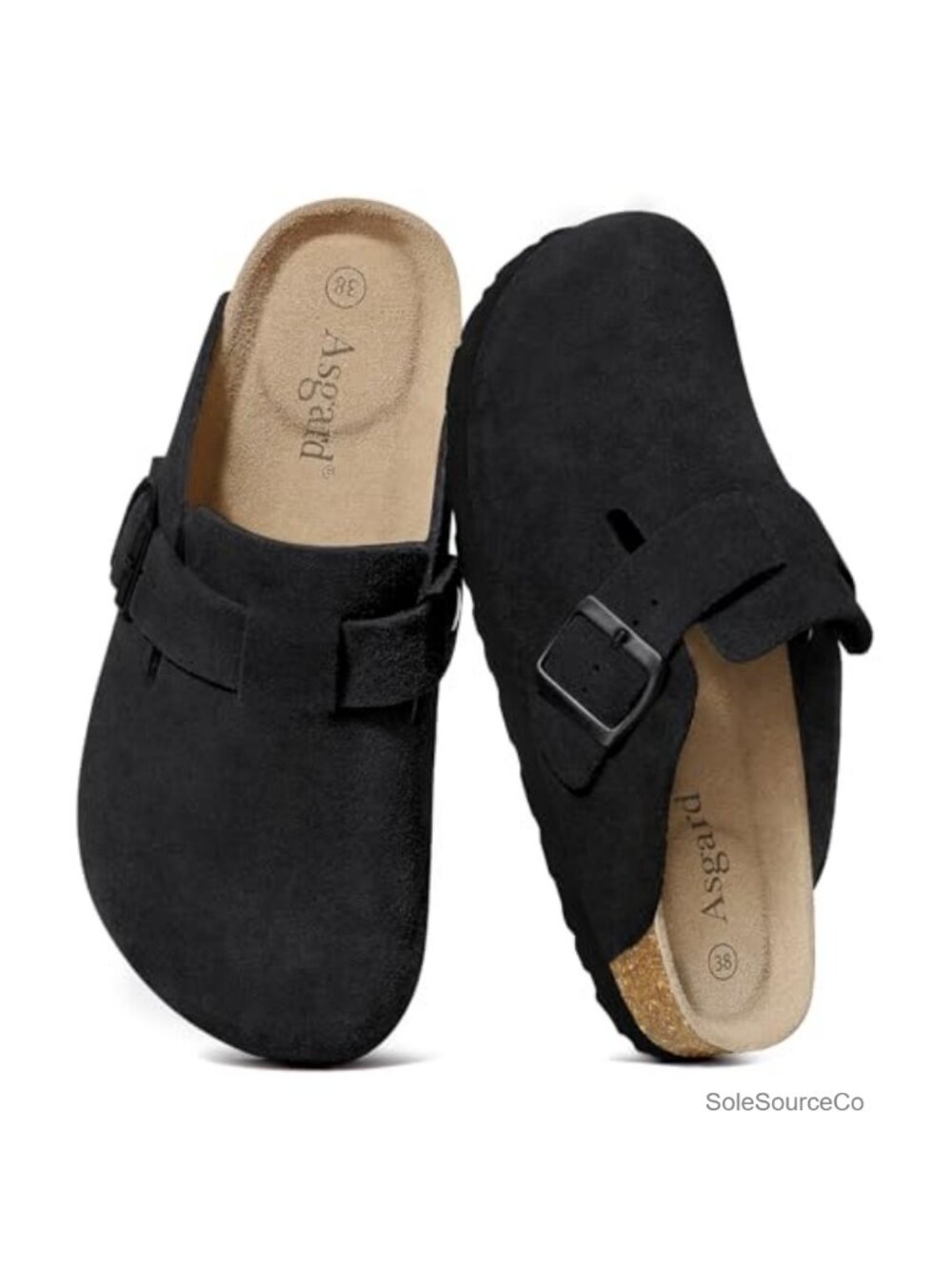 Genuine Suede Clogs Cork Footbed Buckle Unisex Mules